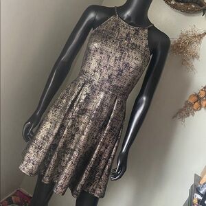 Soprano Shimmering Black and Gold Metallic Mini Dress NWTs